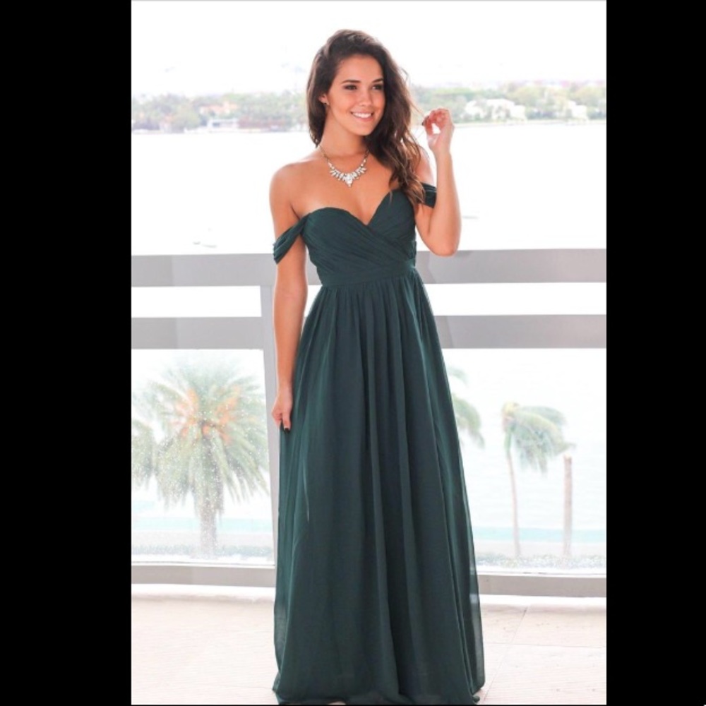 Hunter Green off the shoulder Maxi